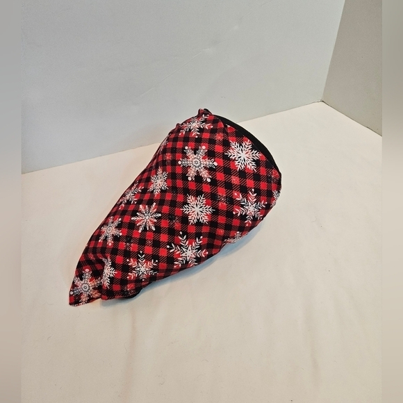 Upcycled Christmas Dog Bandana Red  Black Plaid Snowflakes Handmade  Reversible - Picture 4 of 15